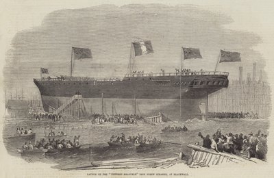 Lancering van de Vittorio Emanuele Iron Screw Steamer, in Blackwall door Edwin Weedon